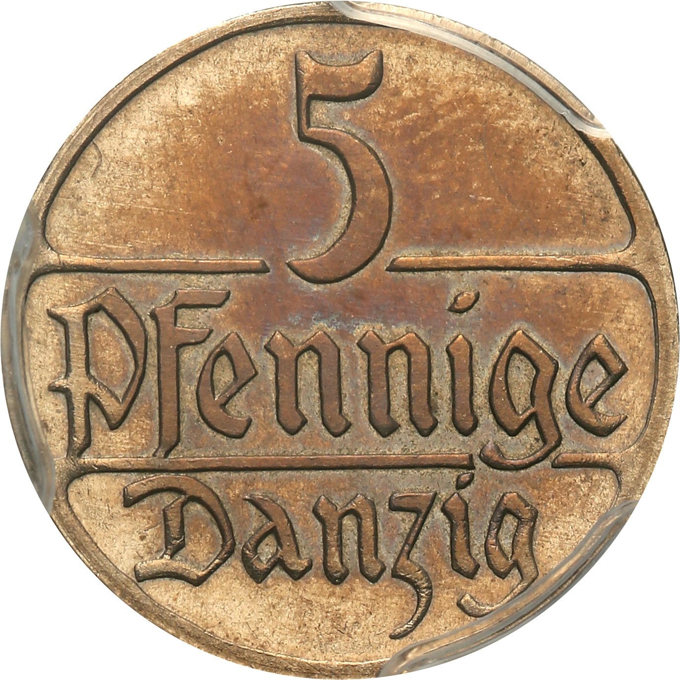 Wolne Miasto Gdańsk / Danzig. 5 fenigów 1923 CuNi LUSTRZANKA PCGS PR62